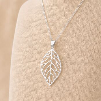 Personalised Sterling Silver Cut Out Oak Leaf Pendant Necklace, 3 of 11