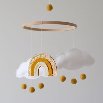 Rainbow And Cloud Baby Mobile White And Gold, 4 of 5
