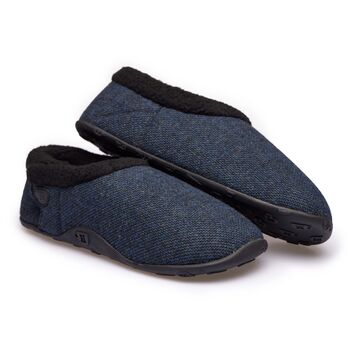 Tony Dark Blue Tweed Mens Slippers/Indoor Shoes, 2 of 8