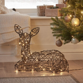 Studley Rattan Resting Fawn Light Up Reindeer, 4 of 6