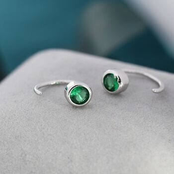 Emerald Green 4mm Cz Huggie Hoop Earrings, 2 of 11