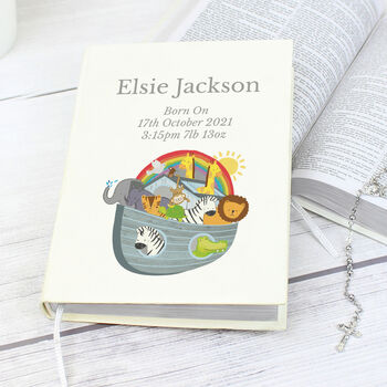 Personalised Noahs Ark Holy Bible Eco Friendly – Christening Or New Baby Gift, 2 of 3