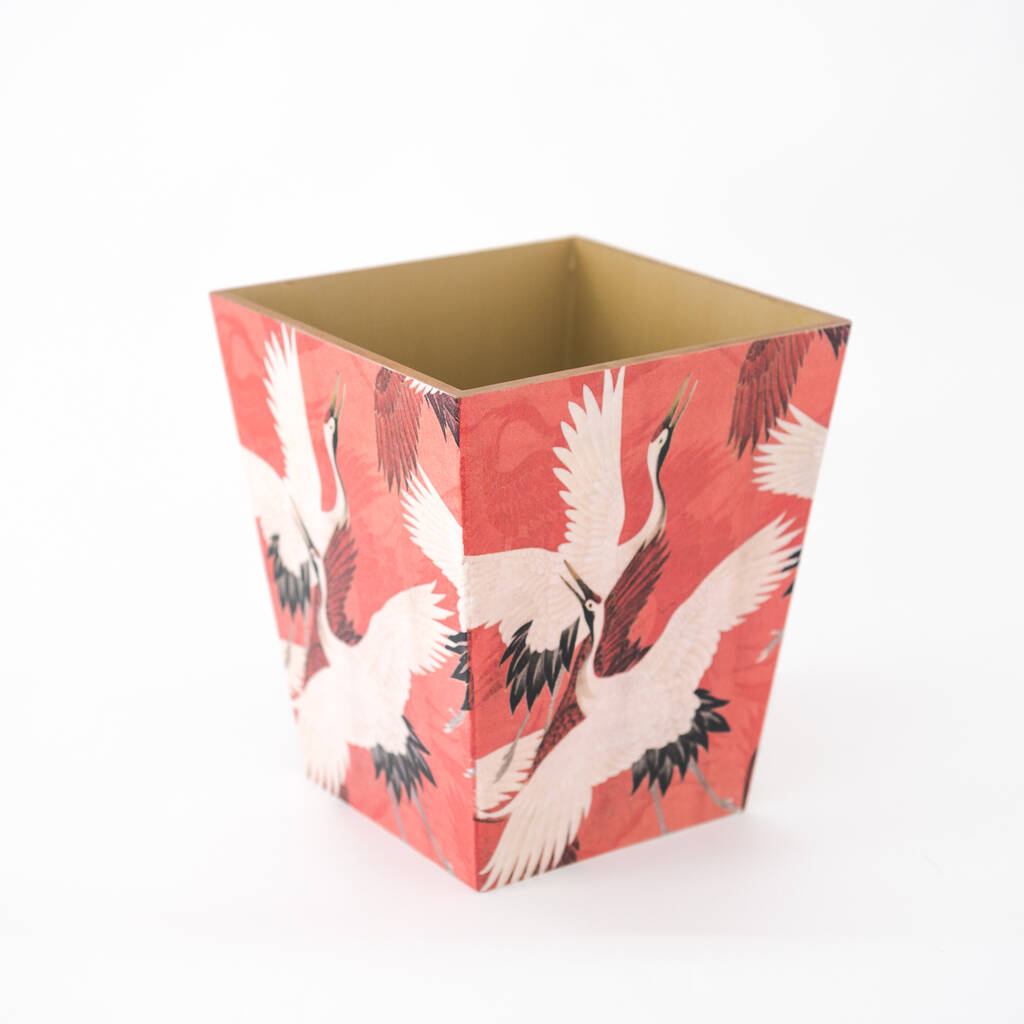 Wooden Waste Paper Bin Red Crane, 1 of 3