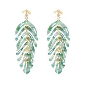 Forest Green Long Leaf Statement Earrings, 3 of 5