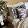 Modern, Oblong, Velvet, Ikat, Cushion With Silk Tassels Brown, Blue, Cream Herringbone Pattern Design, thumbnail 7 of 10
