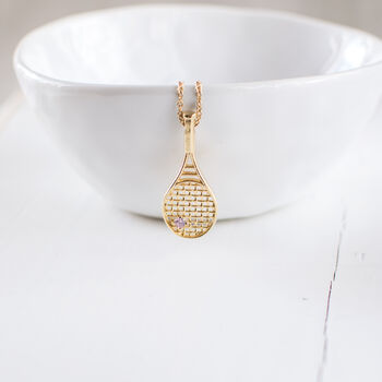 Gold Plated Tennis Racket Necklace, 2 of 7