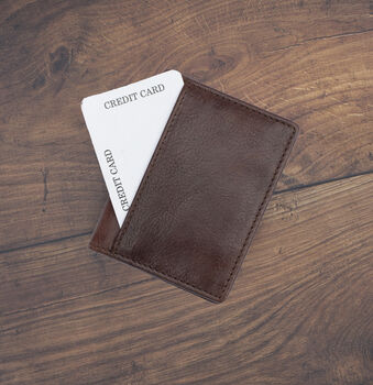 Men's Cardholder Wallet Italian Brown Leather Flapover Rfid Protected Personalised, 4 of 9