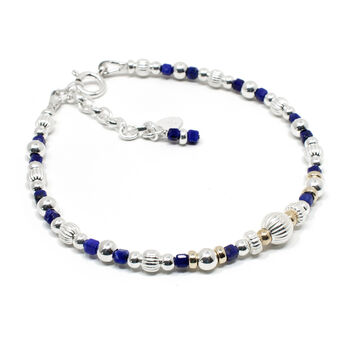 Lapis Lazuli Bracelet, Sterling Silver And 14ct Gold Fill, Cuba, 2 of 2