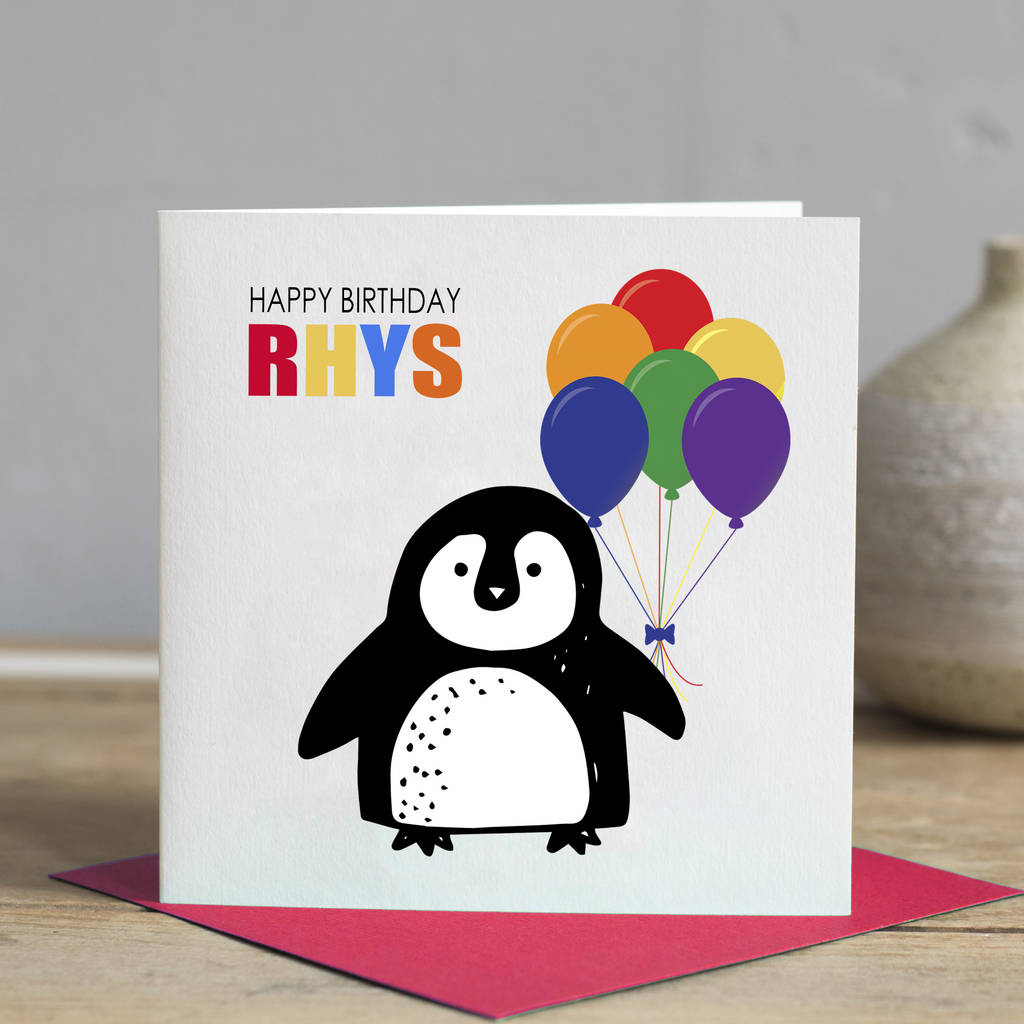 Child's Birthday Card Penguin By Lisa Marie Designs