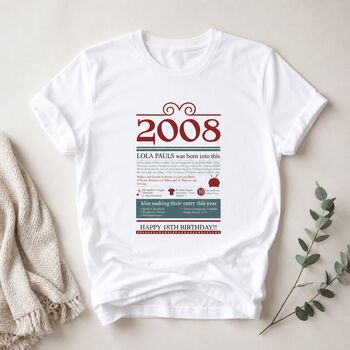 Personalised 18th Birthday Gift 2008 T Shirt, 2 of 7