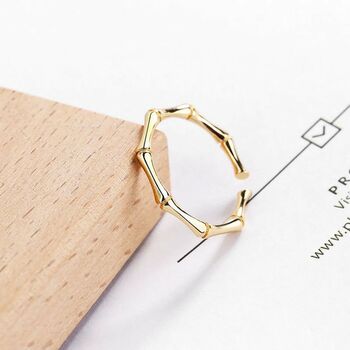 14 K Dainty Gold Bamboo Ring, 7 of 11