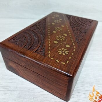 Carved Inlaid Floral Wooden Jewellery Box, 3 of 6