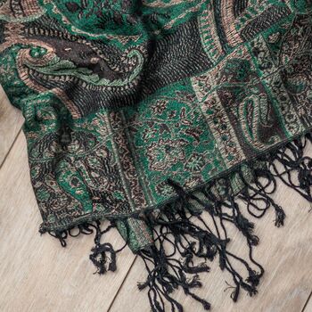 Midnight Boho Inspired Paisley Pashmina With Tassels, 2 of 2