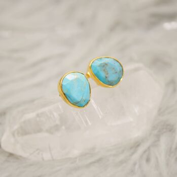 Blue Turquoise Gold Stud Earrings, 5 of 9