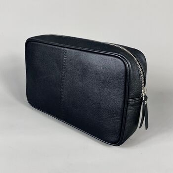 Black Leather Top Zip Wash Bag, 4 of 8