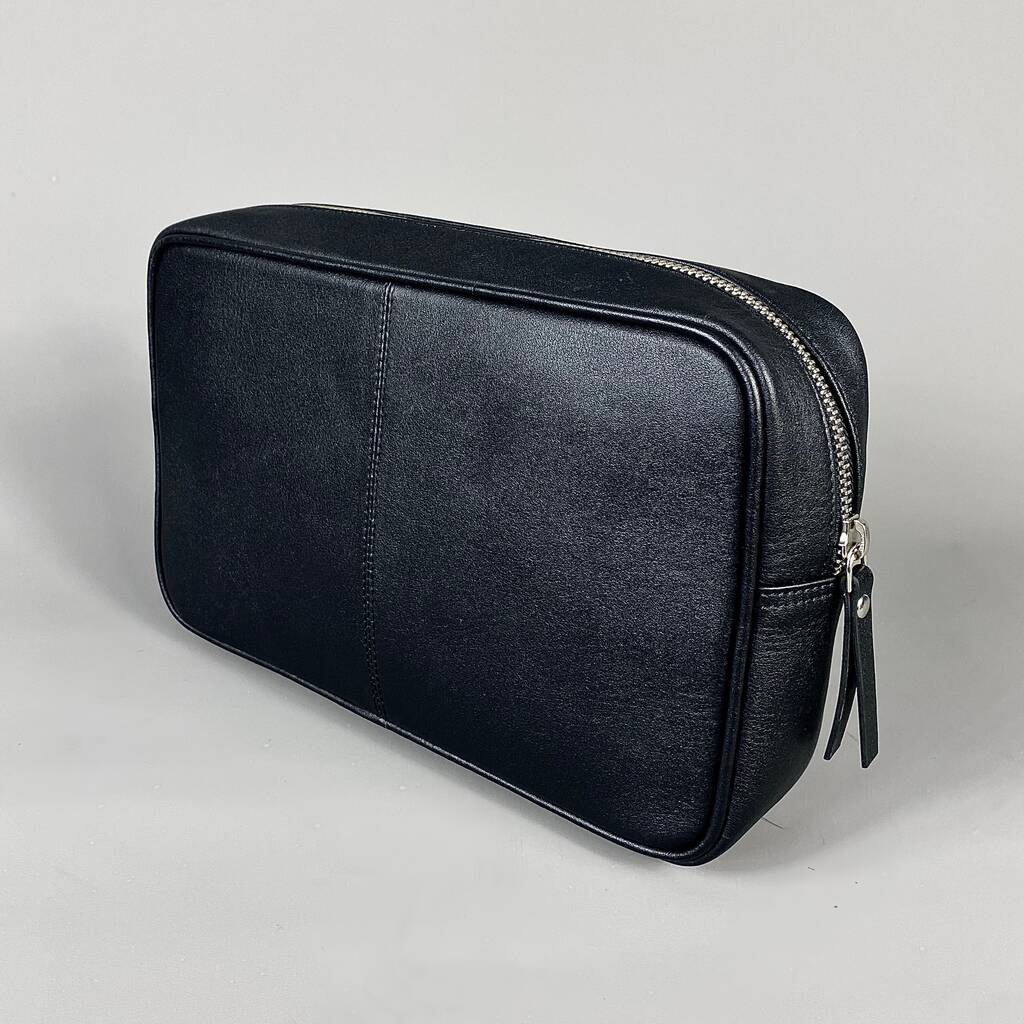 Black Leather Top Zip Wash Bag By LeatherCo. | notonthehighstreet.com