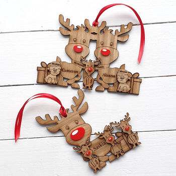 Double Sided Oak Reindeer Family Of Seven Decoration, 7 of 9