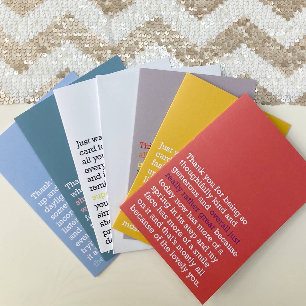 Pack Of Six 'Thank You' Cards For Friends And Family By The Right Lines