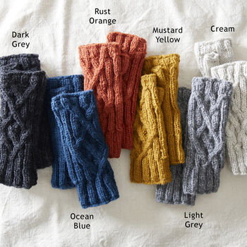 Fair Trade Cable Knit Wool Lined Wristwarmer Gloves, 9 of 12