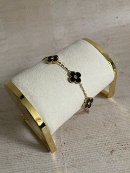 Black 18 K Gold Plated Clover Flower Bracelet, 2 of 6