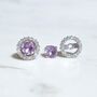 Lavender Amethyst Stud Earrings With Removable Halo, thumbnail 1 of 9