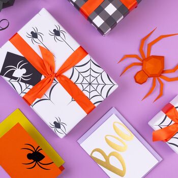 Foiled Black Spider, Orange Halloween Card, 3 of 7