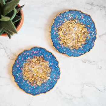 Blue Iridescent Geode Resin Coasters, 4 of 9