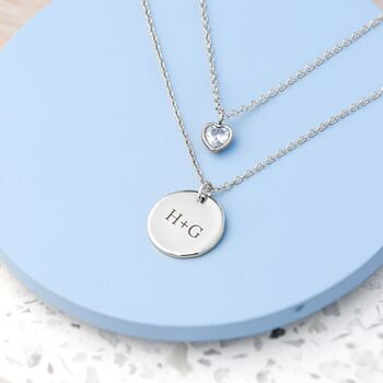Personalised Layered Crystal Heart And Disc Necklace, 8 of 11