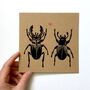Stag Beetle Love. Linocut Greeting Card, thumbnail 1 of 3