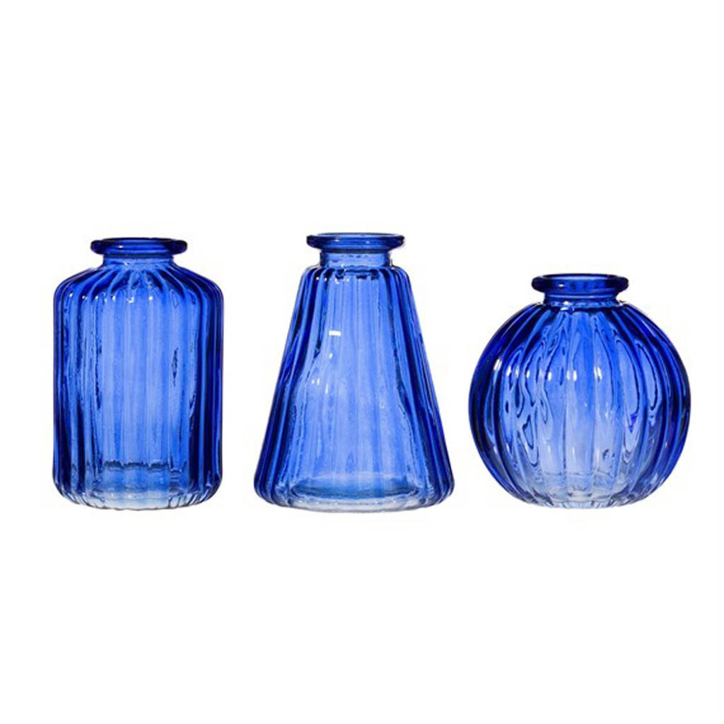 Blue Glass Bud Vases Set Of Three By The Wedding of my Dreams