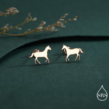 Sterling Silver Little Galloping Horse Stud Earrings, 6 of 12