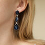 Midnight Blue Triple Tear Drop Crystal Earrings, thumbnail 3 of 3