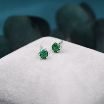 Emerald Green Cz Stud Earrings In Sterling Silver, 6 of 12