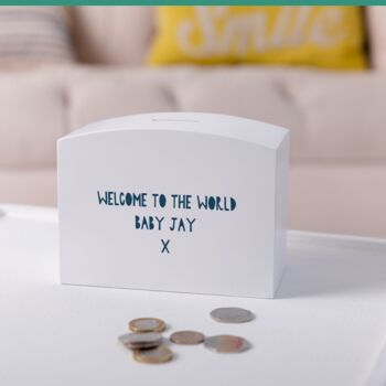 Personalised Modern Blue Rainbow Money Pot Piggy Bank, 6 of 10