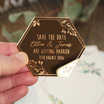 Botanical Hexagon Wedding Invitation Magnets And Cards, 5 of 6