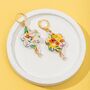 18 K Gold Plated Huggie Earrings With Iridescent Summer Flowers And A Hanging Gemstone, thumbnail 6 of 9