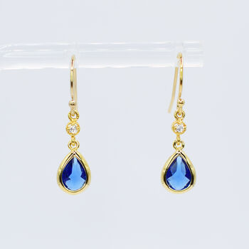 Sapphire Blue Long Teardrop Hook Earrings, 2 of 5