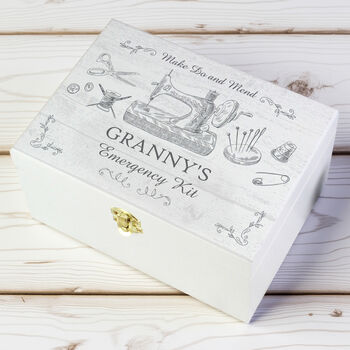 Personalised Sewing Kit White Wooden Keepsake Box, 3 of 5