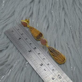 Peach Moonstone, Tiger's Eye Earrings, 5 of 6