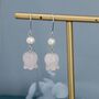 Sterling Silver Carved Jade Lily Of The Valley Earrings With Natural Freshwater Pearls, thumbnail 3 of 12