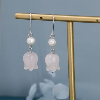 Sterling Silver Carved Jade Lily Of The Valley Earrings With Natural Freshwater Pearls, 3 of 12