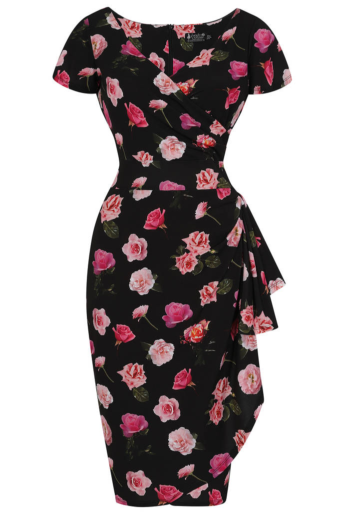 Pink Roses Elsie Vintage Wiggle Dress By Lady Vintage ...