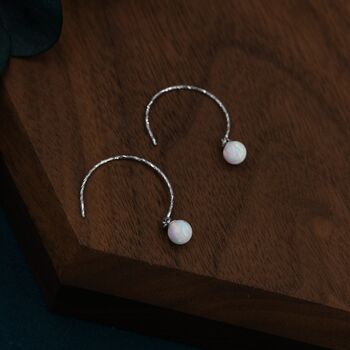 Sterling Silver White Opal Bead Dangle Earrings, 4 of 10