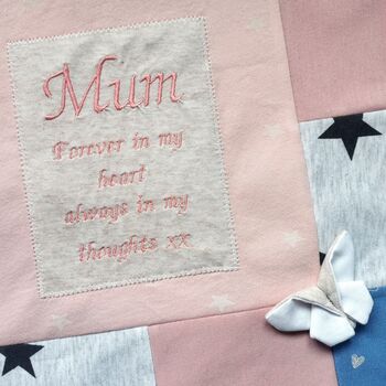 Personalised Patchwork Memory Cushion,Embroidered Words, 7 of 11