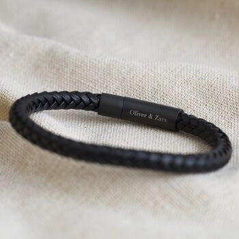 Men's Personalised Leather Bracelet With Matt Clasp, 2 of 9