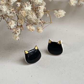 Halloween Black Cat Stud Ceramic Earrings, 8 of 9