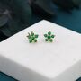 Emerald Green Forget Me Not Flower Cz Stud Earrings, thumbnail 4 of 9