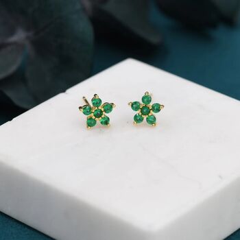 Emerald Green Forget Me Not Flower Cz Stud Earrings, 4 of 9