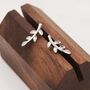 Olive Branch Leaf Stud Earrings In Sterling Silver, thumbnail 1 of 10