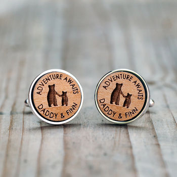 Daddy And Child Bear Own Text Personalised Cufflinks, 8 of 9